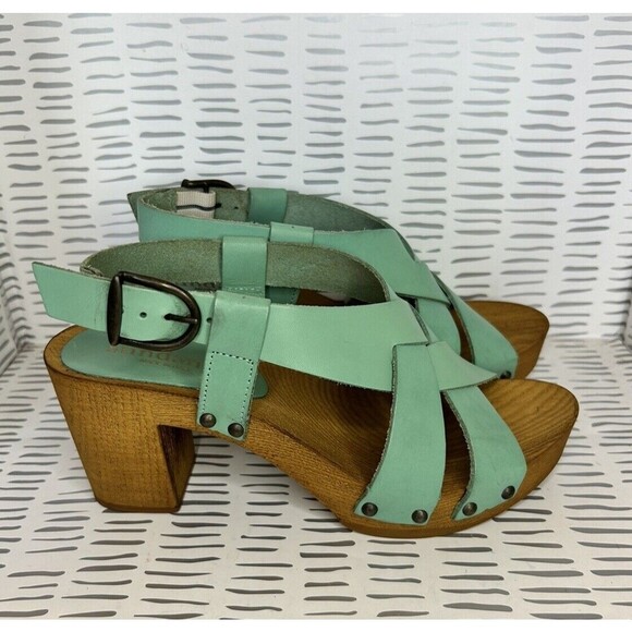 Sundance Italian Leather Denira Platform Slingback Sandal Mint Green‎ Size 6.5 - Picture 4 of 7